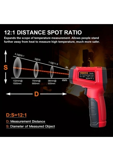Boatshop1 Hytaıs Ts600 Kızılötesi Termometre Tabancası Yüksek Hassasiyetli -58 F İla 1112 F Red