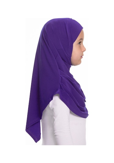 Mor Pratik Hazır Geçmeli Çocuk Tesettür Bone Sandy Kumaş Kendinde Mor