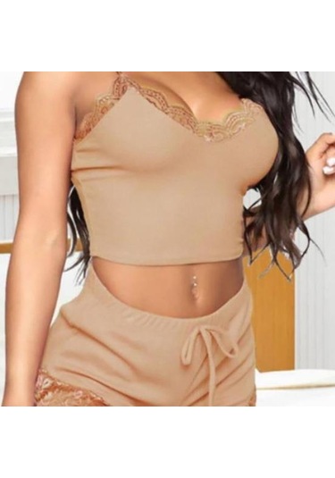 Pembe Kadın Gecelik Seti Kırpma Üst Nefes Bel-açık Kolsuz Bayan Gece Giysileri Uyku İçin Pembe