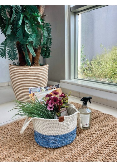 Kulplu Düzenleyici Sepet Leke Tutmaz Mavi-beyaz 31x20 Cm Beyaz - Mavi