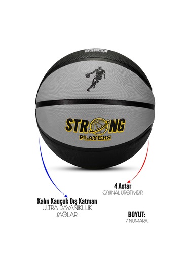 Telvesse Strong Basketbol Topu Pompalı Full Kauçuk Dayanıklı Deep Channel Kabartma No:7 B12 Gri