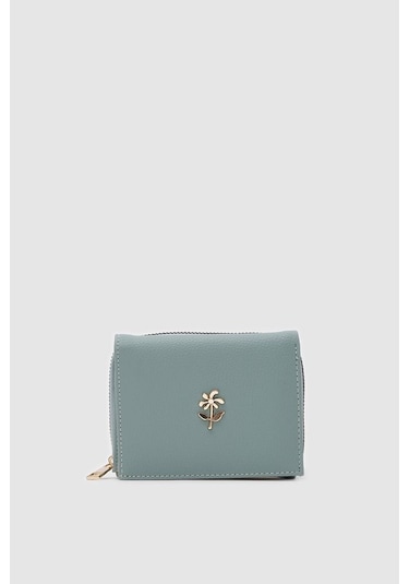 Çiçek Detaylı Cüzdan Mint Siyah