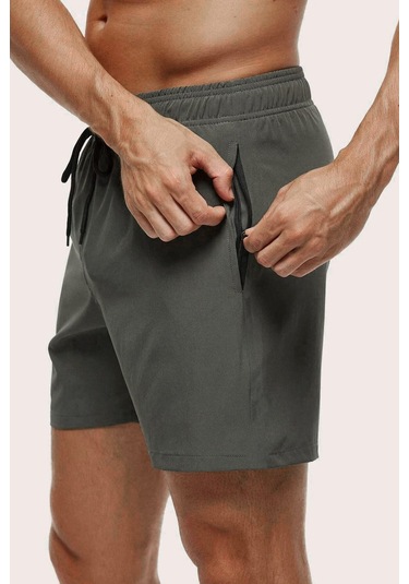 Angelsin Erkek Basic Standart Boy Mayo Fermuarlı Cepli Deniz Şortu Yeşil