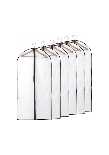 Novahub Toz Ve Su Geçirmez Giysi Kılıfları, 6 Adet Yarı Şeffaf Fermuarlı Elbise/kaban Kılıfı, 60x140cm Siyah Diğer