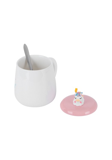 Geeroyoo Teknik Unicorn Desenli Seramik Bardak, 450ml Kapasite, Kapak Ve Kaşık İle, Ev Ofis Okul Uygun, Hediye Paketiyle Diğer