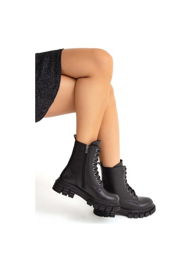 Tamer Tanca Kadın Hakiki Deri Siyah Deri Postal Bot 927 40297 Bn Bot Sk22/23 Sıyah Dr Siyah