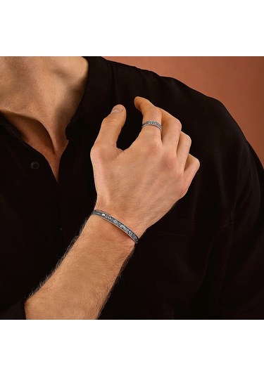 925 Ayar Gümüş Budizm Sembollü Unısex Kelepçe Bileklik Gümüş