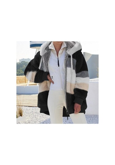 Sonbahar Kış Sıcak Peluş Cep Kapşonlu Sokak Giyim Gevşek Kadın Fermuarlı Kaşmir Dış Giyim Palto Kadın Büyük Boy Ceket Palto Siyah Sonbahar Kış Sıcak Peluş Cep Kapşonlu Sokak Giyim Gevşek Kadın Fermuarlı Kaşmir Dış Giyim Palto Kadın Büyük Boy Ceket Palto Siyah