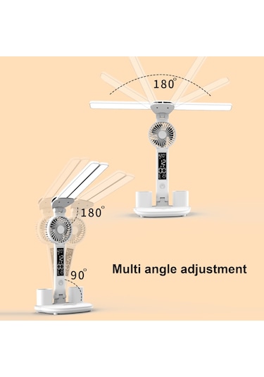 Skycity Fanlı Çift Kafa Çalışma Lambası Saat Ve Kalem Tutuculu Led Masa Lambası Dokunmatik Kontrol Masa Lambas F