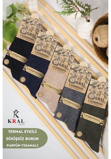 Kadın - Erkek Kışlık (5 ÇİFT) Lambswool Yün Çorap Termal Etkili