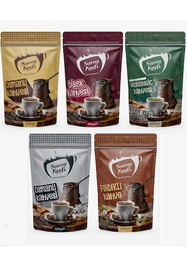 Saray Keyfi Osmanlı + Dibek + Sütlü Menengiç + Damla Sakızlı + Fındıklı Kahve 5x 200 G