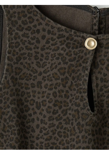 LC Waikiki Kahverengi Leopar Desenli Mini Jean Elbise