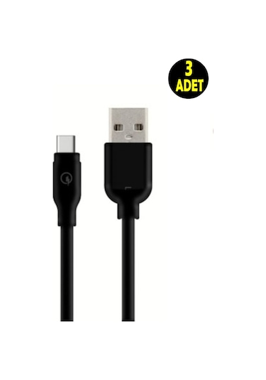 3 Adet Siyah 2 Amper 125 Cm Type C Android Cep Telefonu Hızlı Şarj Data Kablosu