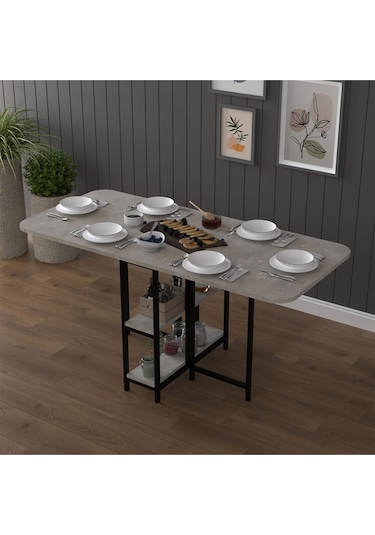 Metal Ayaklı Katlanır Mutfak Masası Km-31 Retro Gri Gri