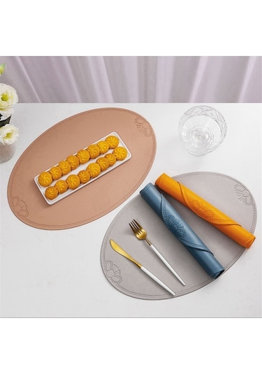 Moly Fransız Tarzı Oval Yalıtım Matı, Pu Deri, 45x30cm, Ev/fyeşil, Mutfak/servis/kahve Dükkanı Yeşil