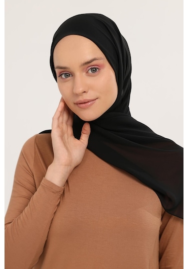 Hazır Pratik Lüks Geçmeli Lastikli Boneli Şifon Şal Siyah