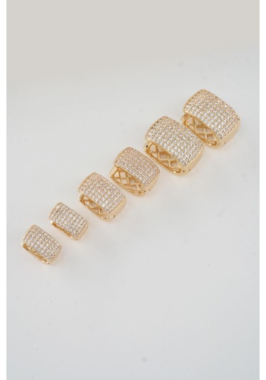 Kadın Vip Seri Zirkon Taşlı 3 Boy 6'lı Küpe Seti Zrk007 - Altın