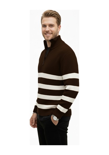 Deepsea Erkek Kahve Yarım Fermuarlı Oversize Kesim Triko Kazak Pamuklu Yumuşak Örgü Çizgili Kazak 2608513 Kahve Deepsea Erkek Kahve Yarım Fermuarlı Oversize Kesim Triko Kazak Pamuklu Yumuşak Örgü Çizgili Kazak 2608513 Kahve