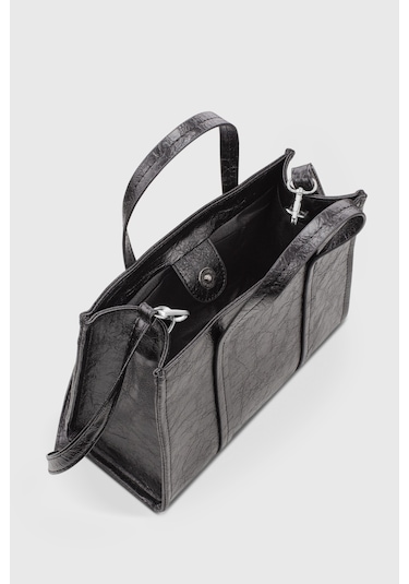 Housebags Siyah Deri Görünümlü Çift Askılı Tote Bag 253 Siyah