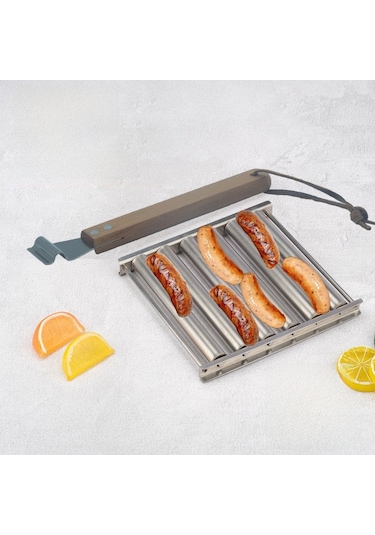 Yuntech01 Taşınabilir Paslanmaz Çelik Izgara - Dışarıda Ve Evde Kullanım, Eşit Isıtma İle Sosis Ve Hot Dog Pişirme Aleti 16.5x14x3.5cm