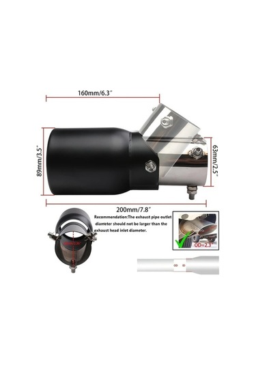 Pazly Siyah 63-89mm Aşağı Kavisli Paslanmaz Çelik Egzoz Ucu, Yüksek Dayanıklı, Korozyona Dayanıklı Jiletli