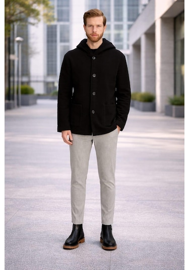 Alexandergardı Kapüşonlu İçi Şardonlu Oversize Hırka E23-607 03 Siyah