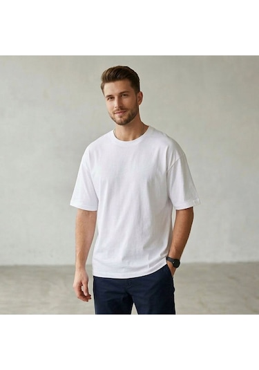 Erkek Basic Oversize Tişört Beyaz