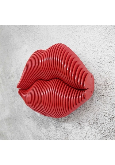 Cajuart 3 Boyutlu Parametrik Ahşap Kırmızı Dudak Modern Duvar Dekoru Tablo