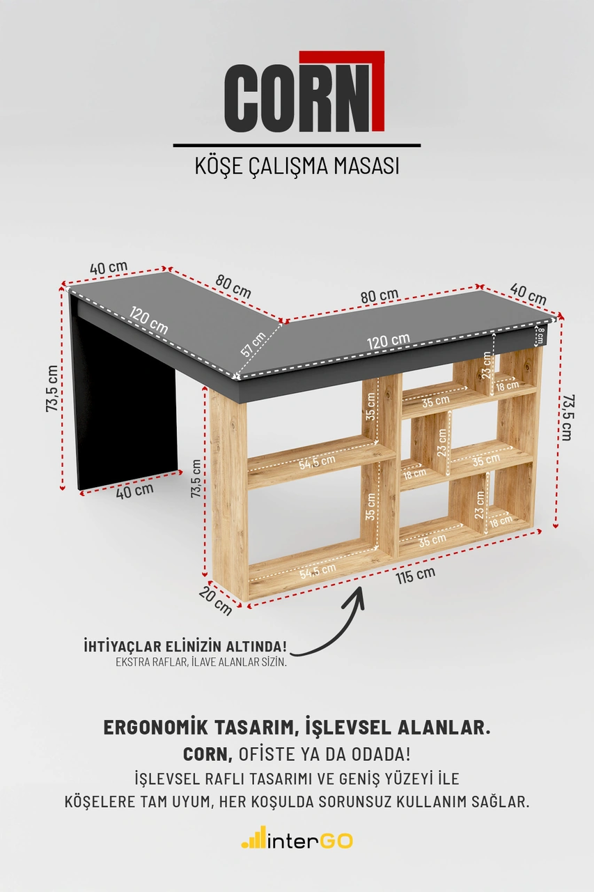 Corn Köşe Çalışma Masası Raflı Bilgisayar, Ofis Masası Antrasit Gri- Atlantik Çam Antrasit - Atlantik Çam Corn Köşe Çalışma Masası Raflı Bilgisayar, Ofis Masası Antrasit Gri- Atlantik Çam Antrasit - Atlantik Çam