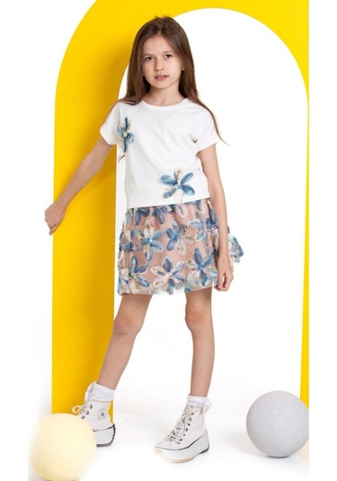 Kız Çocuk Zambak Detaylı Etekli Takım Mavi