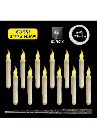 Maoyaya Yüzen Led Mumlar, Sihirli Değnekli Uzaktan Kumandalı Alevsiz Elektronik Mum, 12 Adet Sıcak Işık Diğer