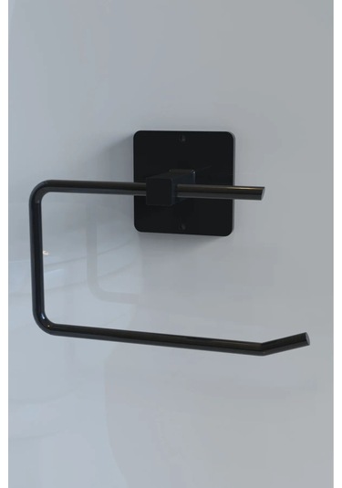 Atacı Yapışkanlı 4lü Siyah Uzun Havluluk Sabunluk Wc Tuvalet Kağıtlık Yuvarlak Havluluk Banyo Seti Siyah