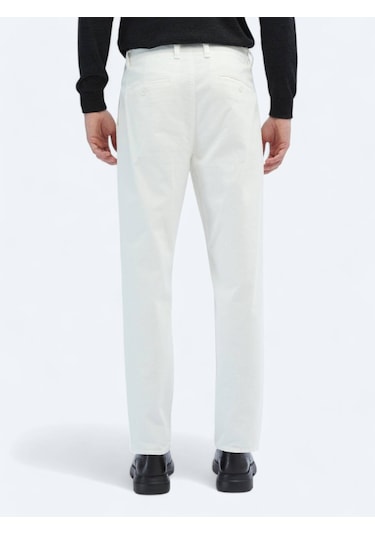 Ekru Dokuma Kadife Casual Pamuk Karışımlı Pantolon Ekru