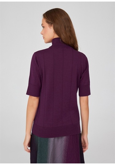 Peraluna Balıkçı Yaka Kısa Kollu İnce Basic Kadın Triko Bluz Mor