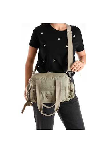 Omuz Çantası Çok Cepli Hafif Klinkır Kumaş 30 20 Cm Çapraz Askılı Postacı Çanta Kol Çantası Bej
