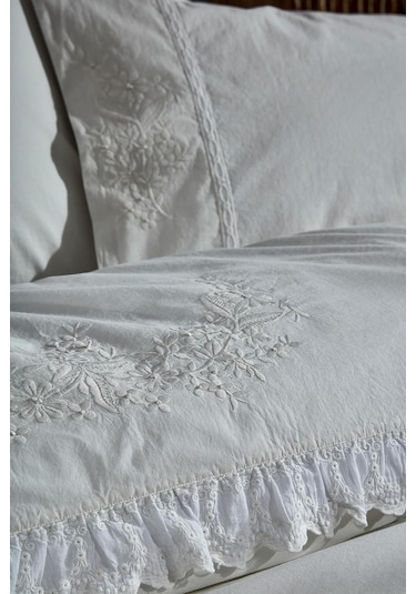 Ecocotton Elsa Krem Çift Kişilik Organik Nevresim Takımı Krem