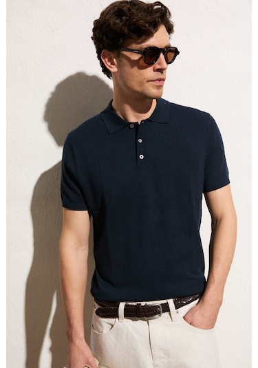 Grimelange Vesto Erkek Triko Lacivert Polo Yaka T-shirt