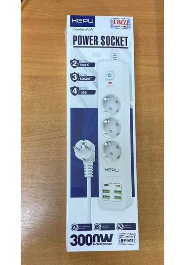 Hepu Hp-h11 3'lü 2mt 4usb-a 2type-c Hızlı Şarjlı Akım Korumalı Priz