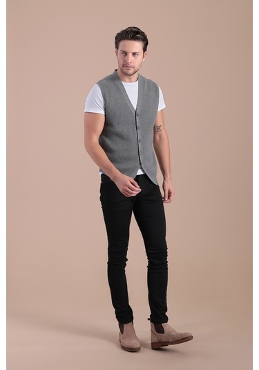 Ferraro Desenli Pamuk Triko Yelek - Antrasit-Antrasit