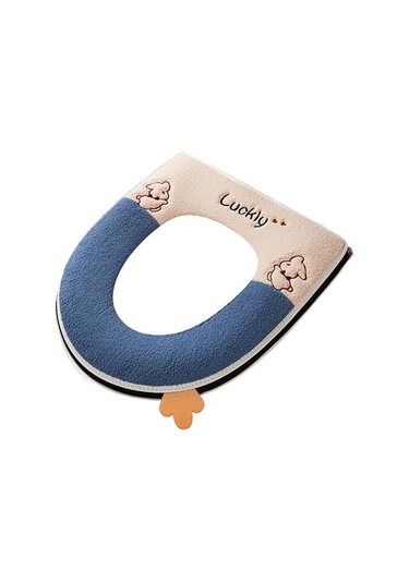 Mavi Klozet Kapağı Kalınlaşmış Yumuşak Şanslı Karikatür Tavşan Fermuar Kapatma Su Geçirmez Dört Mevsim Evrensel Banyo Klozet Isıtıcı Yastık Pedi