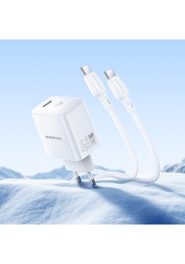 Borofone Bn30 Fuente Pd45w Tip-c + Qc 3.0 Usb Şarj Cihazı 1m Tip-c Tip-c Kablosu, Ab Fişi Beyaz Beyaz