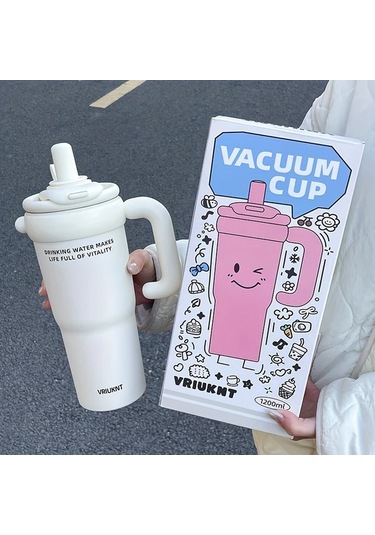 Brightnova 1 Adet Paslanmaz Çelik Küçük Siyah Termos Matara 1.2l/760ml Sevimli Karikatür Tasarım 07 Beyaz