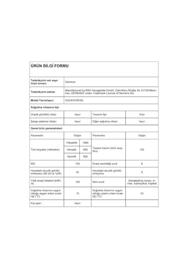 Siemens GS24VVWE0N 182 LT 5 Çekmeceli Dikey Derin Dondurucu