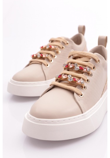 Dgn Es863 Kadin Kalin Renkli Kristal Taşli Sneakers Ayakkabi ES863-2007-R0152 Bej