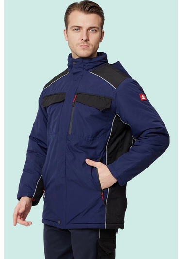 Kışlık Su Geçirmez İş Güvenliği Mont Allium Ripstop Parka Rüzgar Havalara Uygun Lacivert-siyah