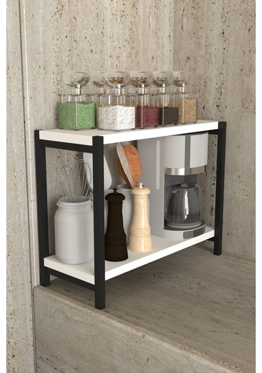 Aju Tezgah Üstü Raf Masaüstü Ayaklı Organizer Mutfak Banyo Düzenleyici Baharatlık Kitaplık Yüksek Raflı Beyaz