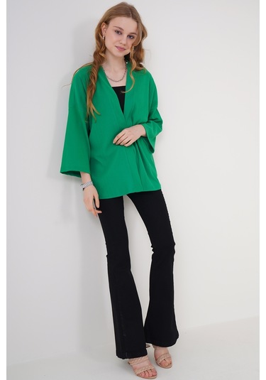 Bigdart 5862 Örme Kimono - Yeşil 001