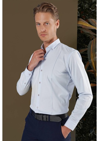 Gk 691 Slim Fit Mavi Klasik Gömlek Mavi