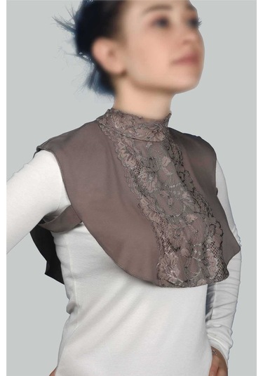 Altobeh Kadın Penye Tesettür Daire Yakalı Dantelli Boyunluk - Koyu Vizon