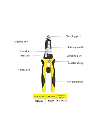 7'si 1 Arada Çok Fonksiyonlu Tel Striptizci Elektrikçi Manuel Alet Siyah Sarı